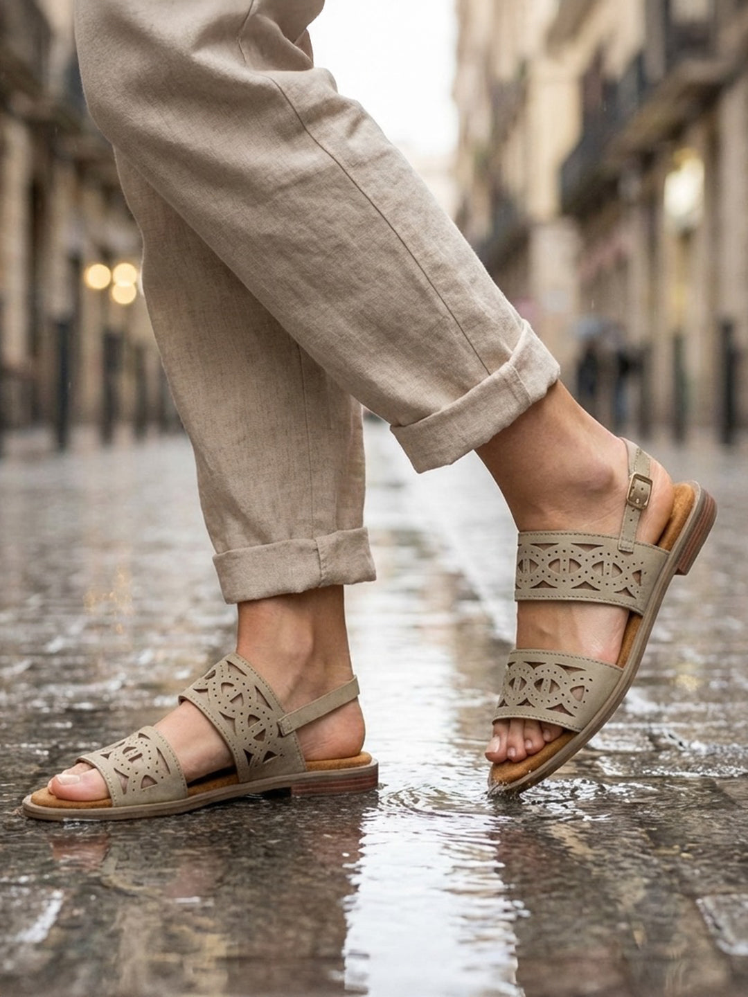 BAGATT Yasha Light Green Premium Leather Back Strap Flat sandals