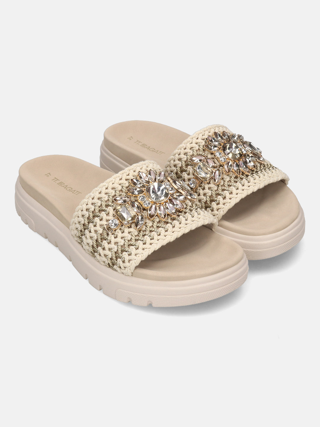 BAGATT Offwhite & Gold Flatforms Sandals