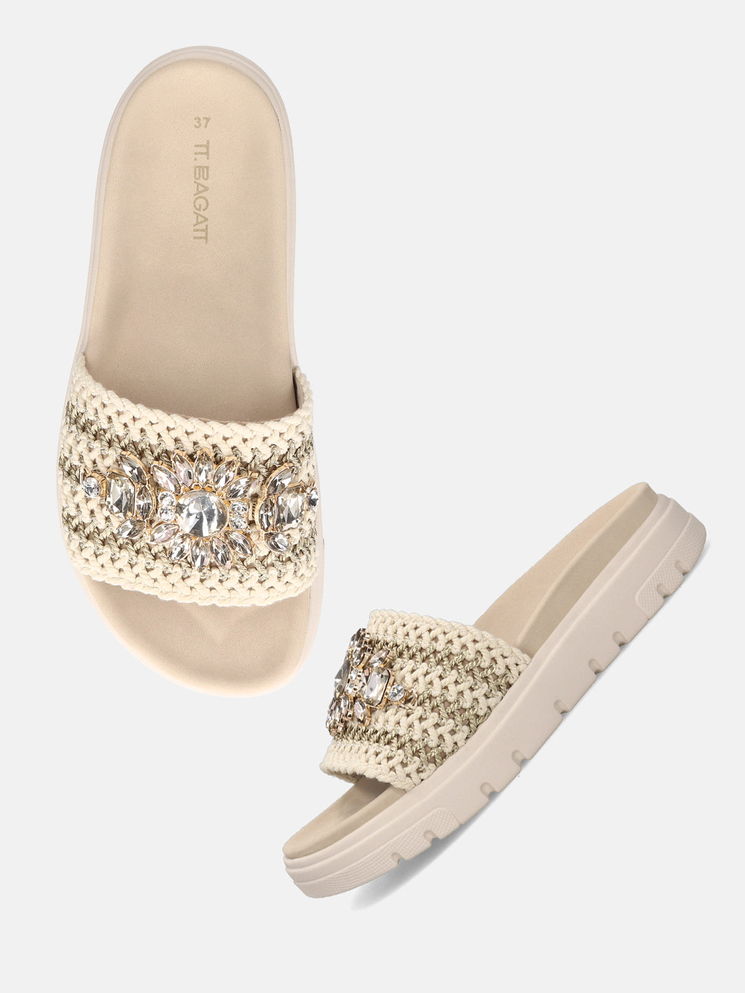 BAGATT Offwhite & Gold Flatforms Sandals