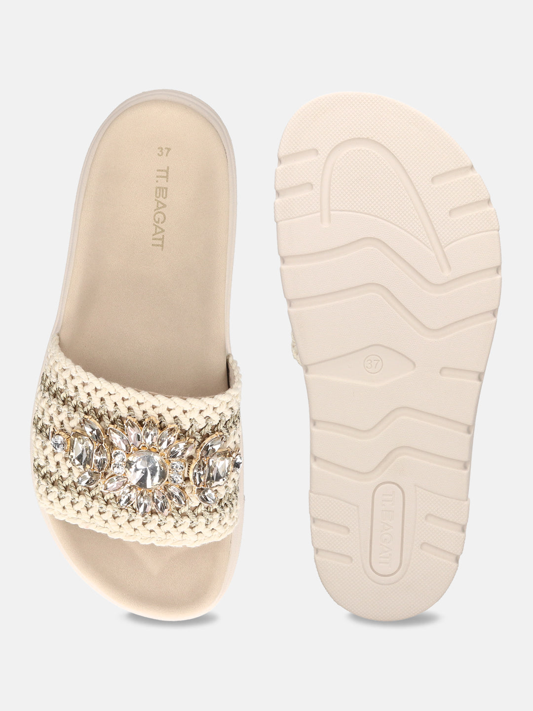 BAGATT Offwhite & Gold Flatforms Sandals