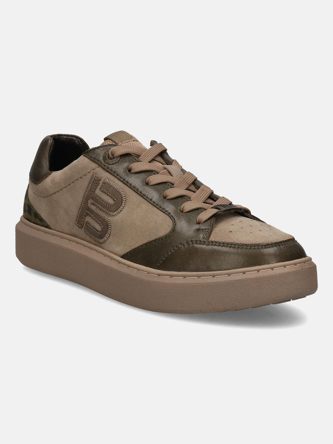 Gina Taupe & Dark Green Leather Mid Top Sneakers