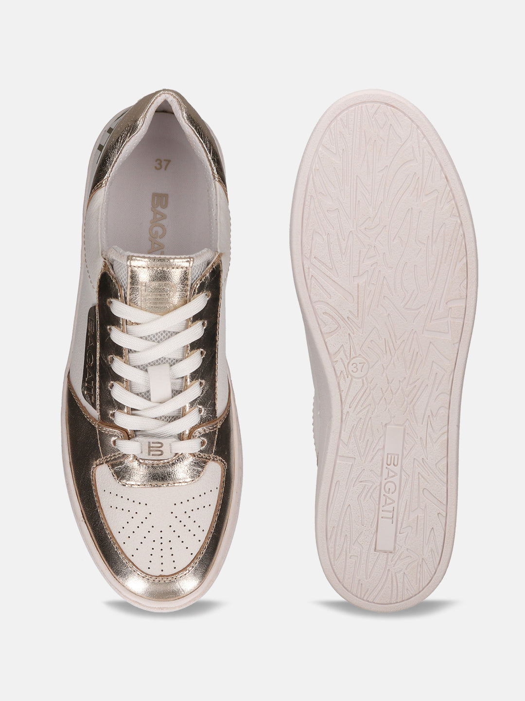 Ferly Gold & White  Leather Mid Top Sneakers
