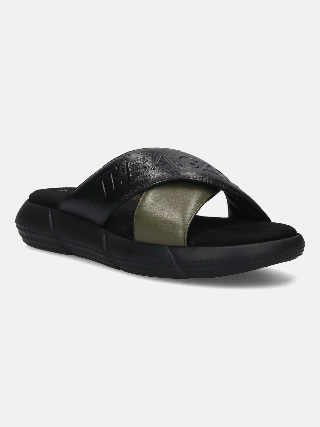 BAGATT Black & Dark Green Premium Leather Sandals