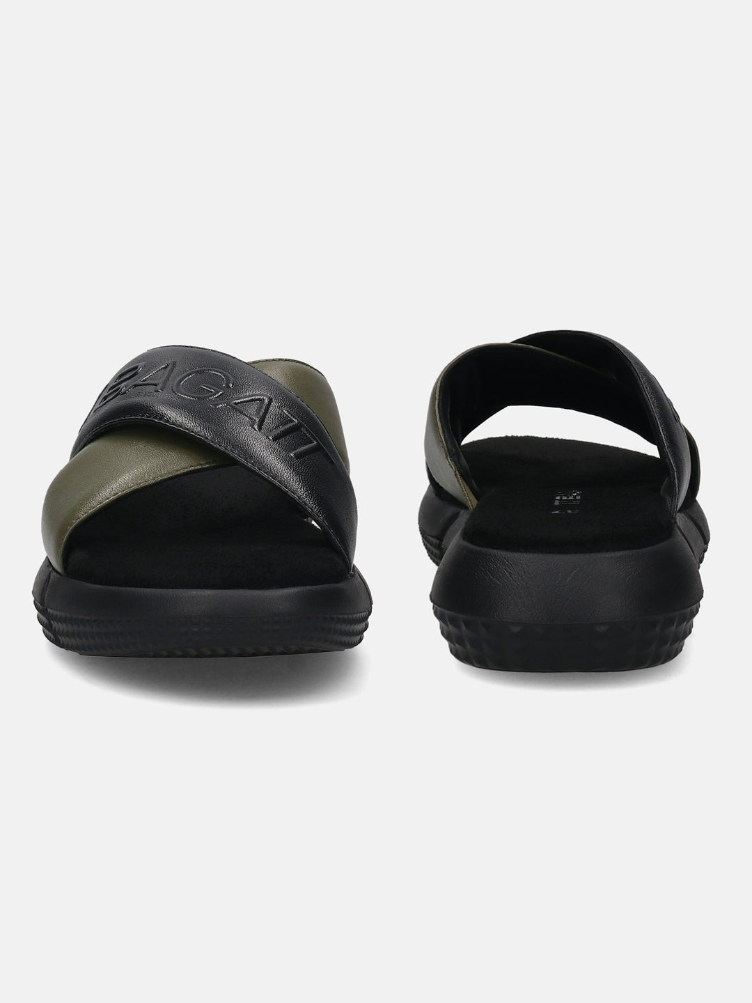 BAGATT Black & Dark Green Premium Leather Sandals