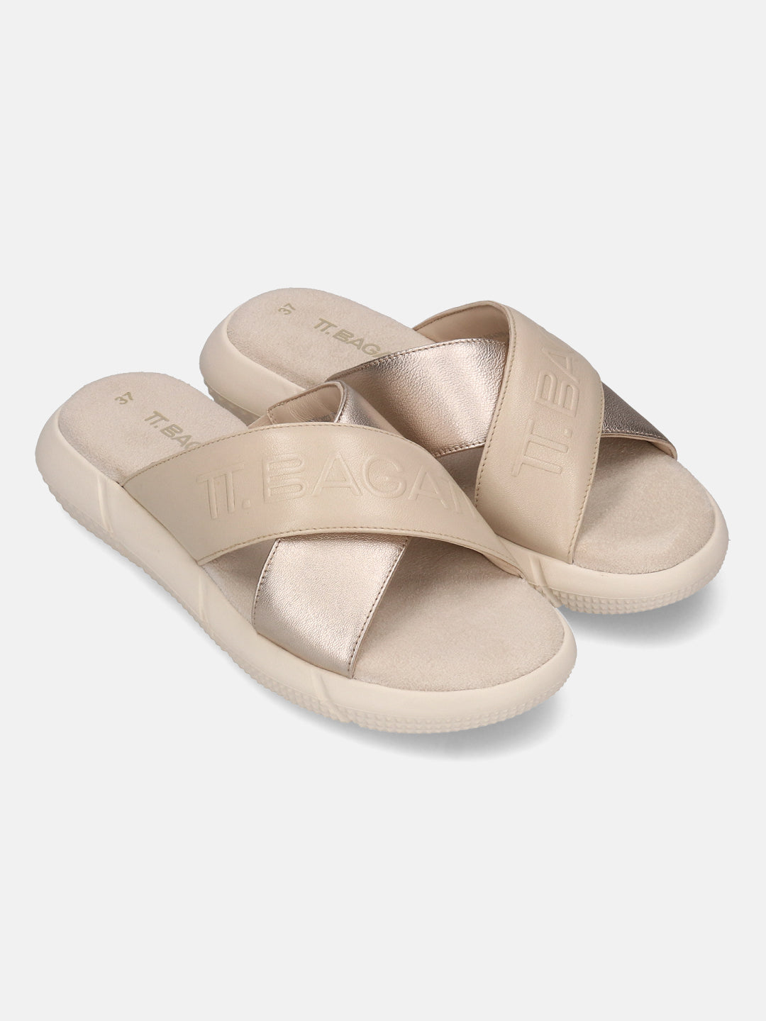 BAGATT Beige & Gold Premium Leather Sandals