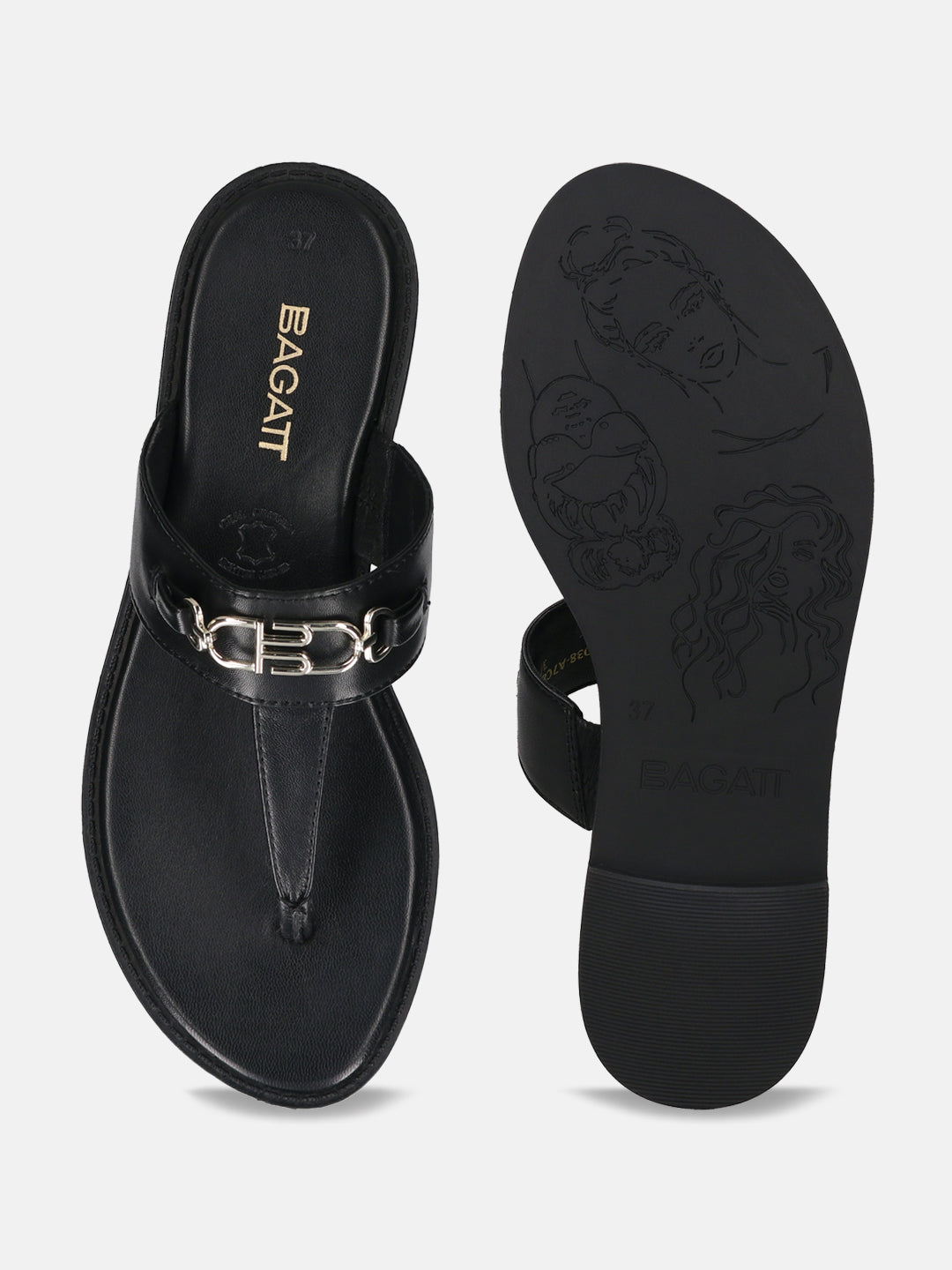 Goldy Black Thongs Sandals