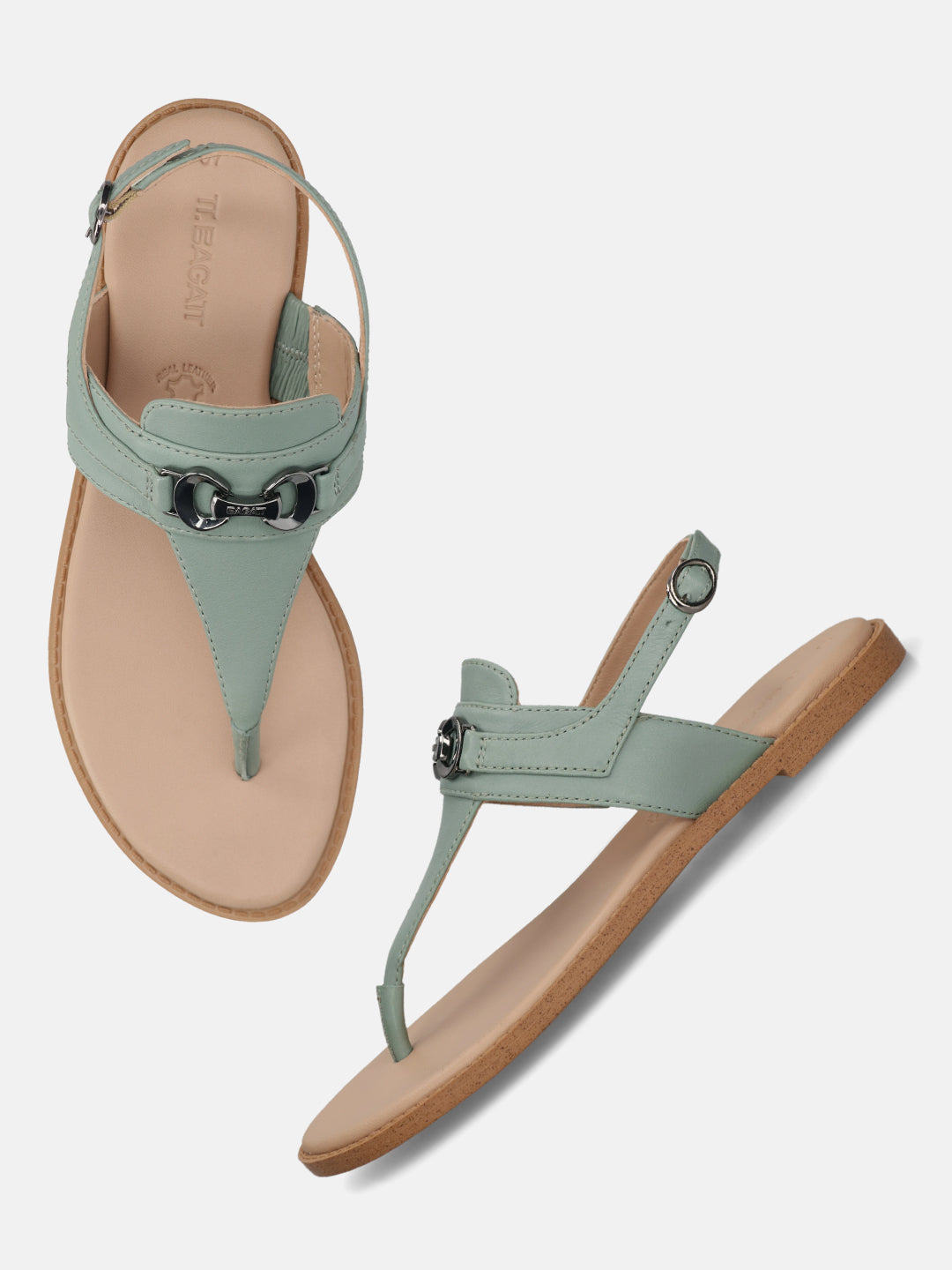 TT.BAGATT Goldy light green Premium Leather Flat Sandals