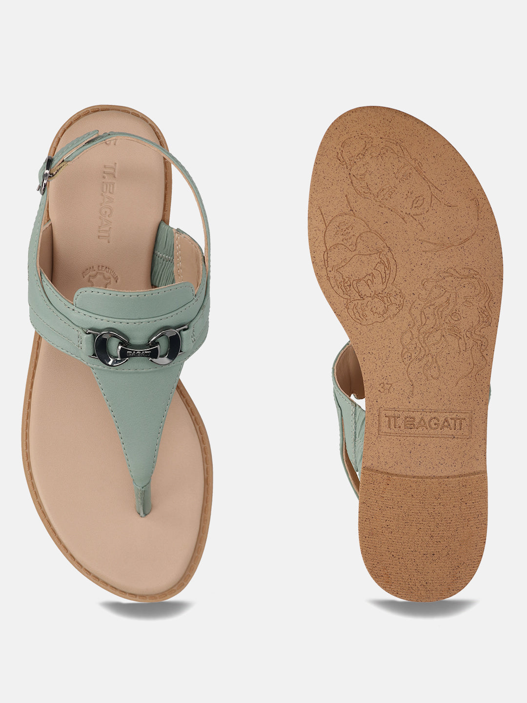 TT.BAGATT Goldy light green Premium Leather Flat Sandals