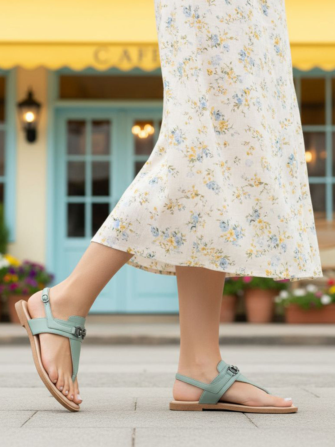 TT.BAGATT Goldy light green Premium Leather Flat Sandals