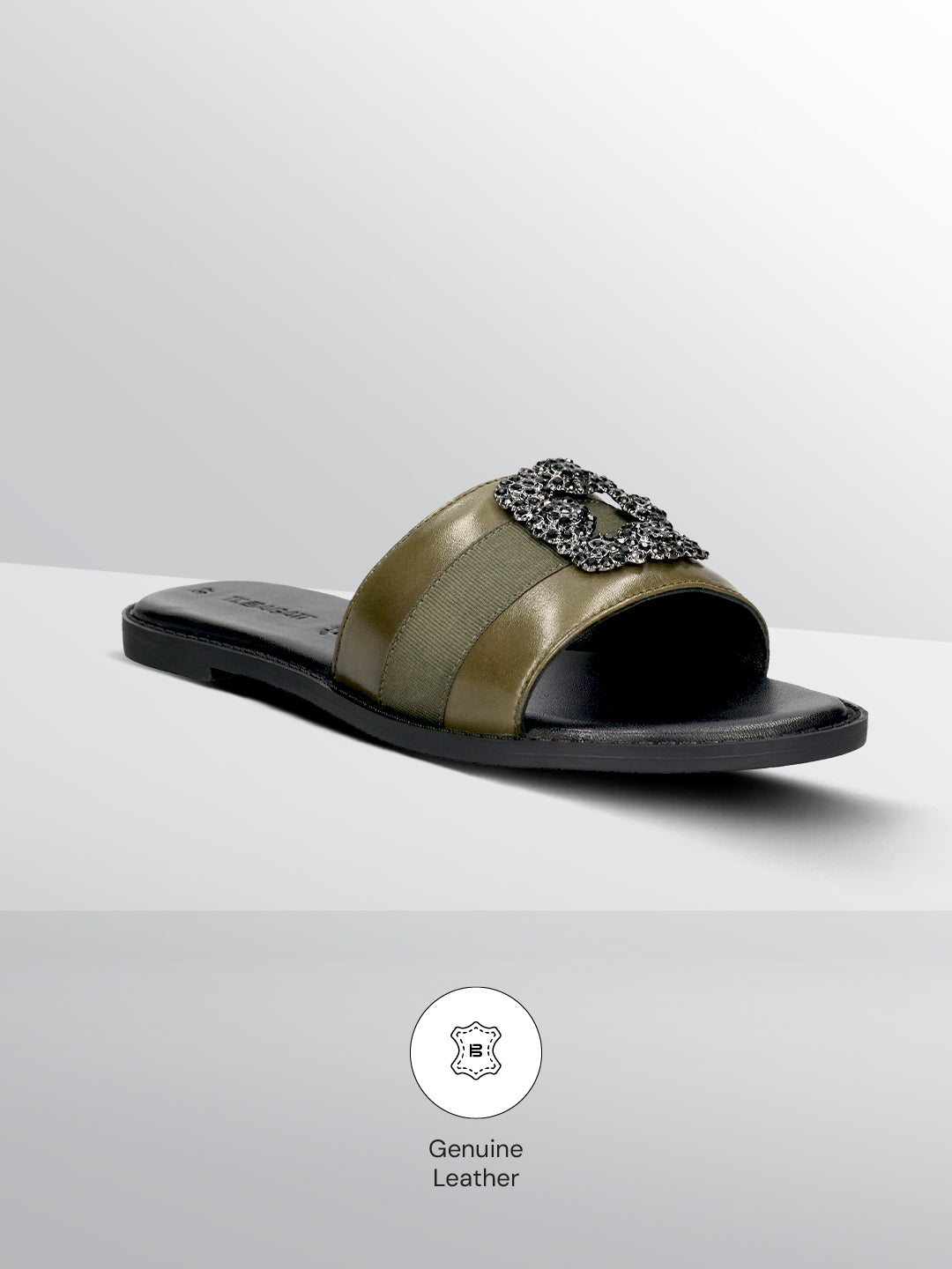 TT.BAGATT Goldy dark green Premium Leather Flat Sandals