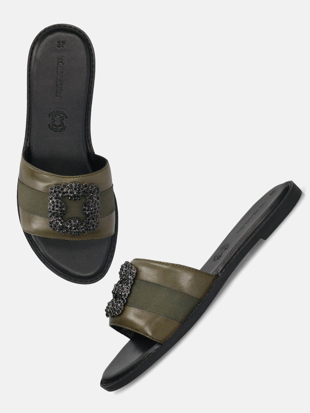 TT.BAGATT Goldy dark green Premium Leather Flat Sandals