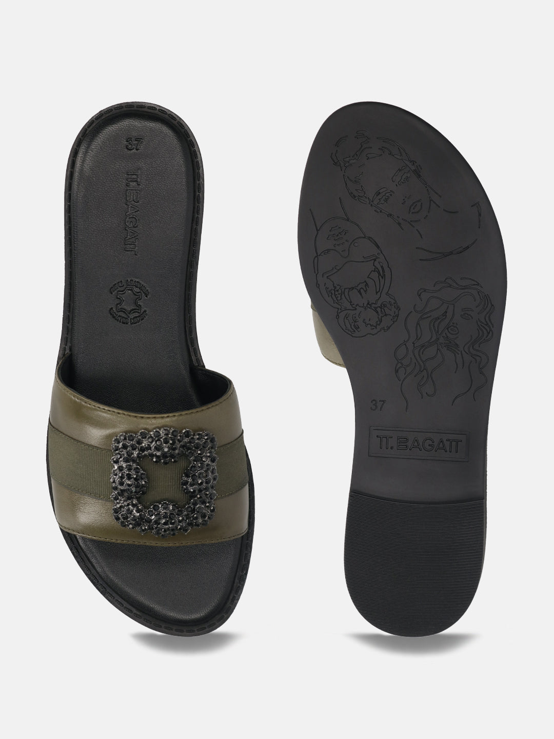 TT.BAGATT Goldy dark green Premium Leather Flat Sandals