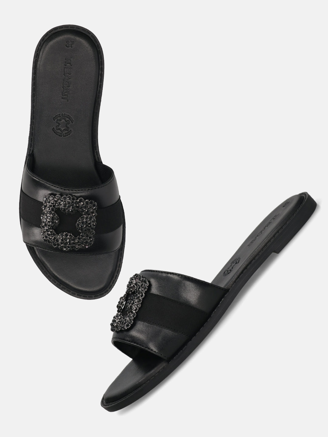 TT.BAGATT Goldy Black Premium Leather Flat Sandals