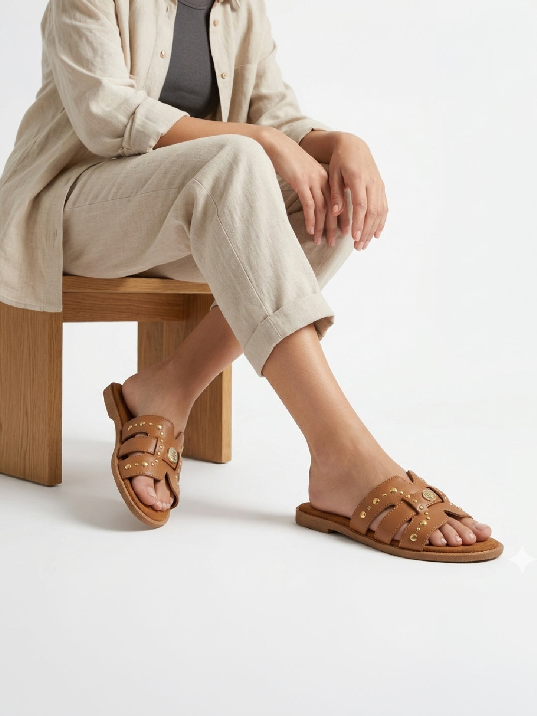 TT.BAGATT Goldy Cognac Premium Leather Flat Sandals