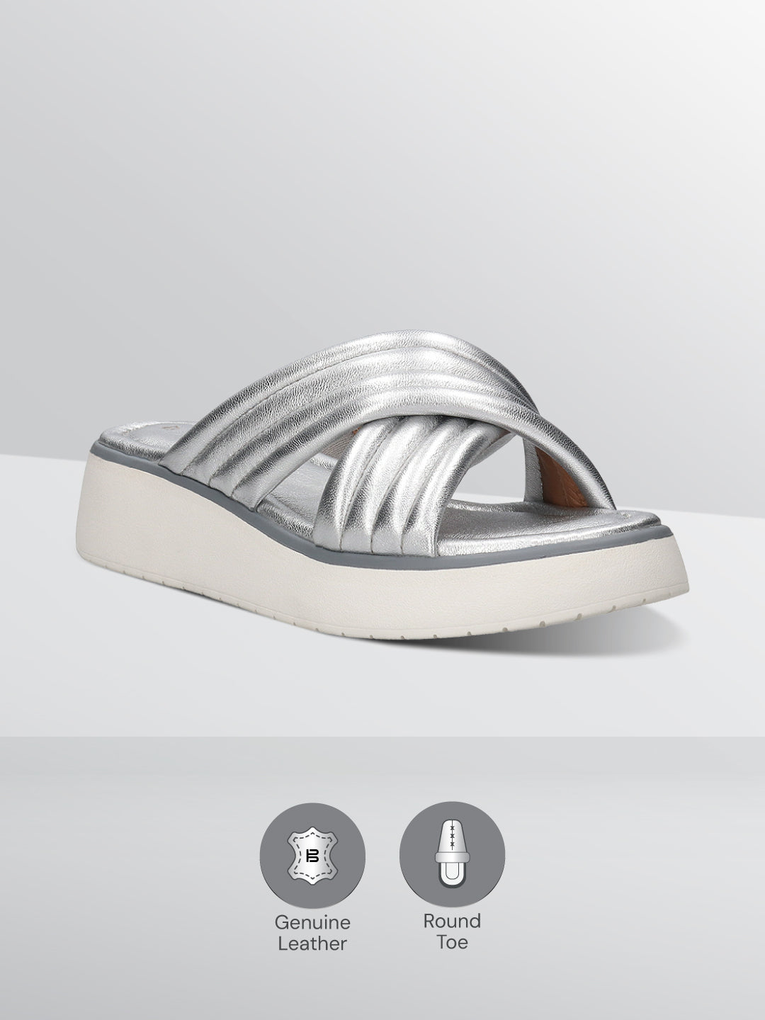 BAGATT  Kya Silver Premium Leather Flatform sandals