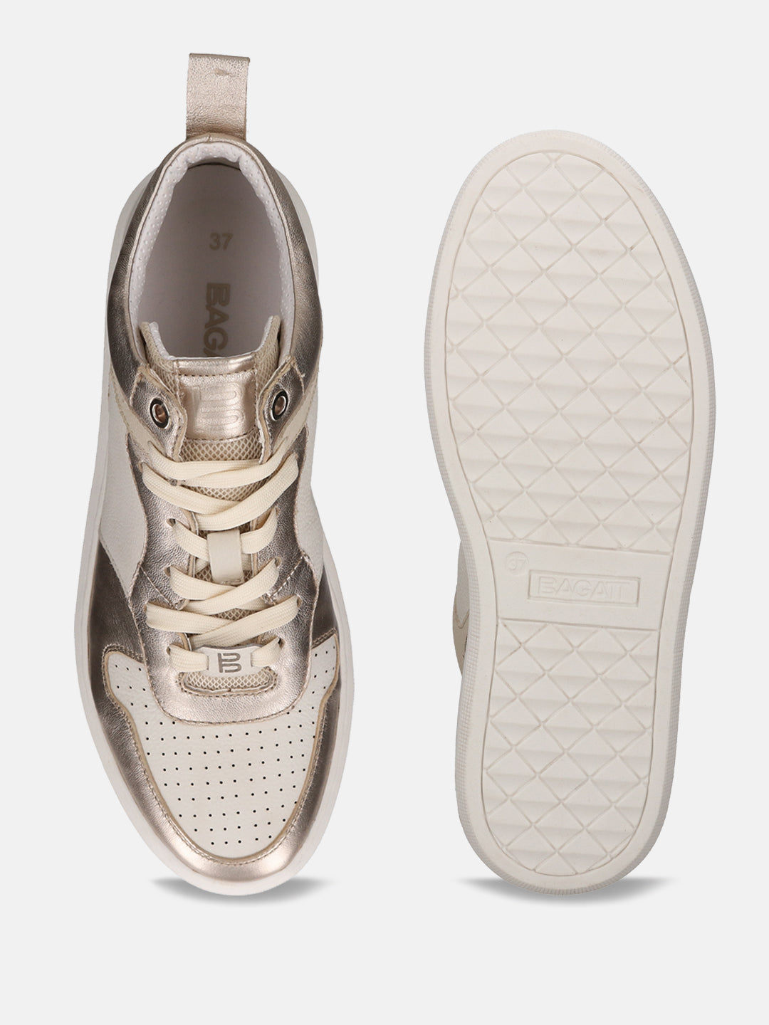 Gina Gold & White Leather Sneakers