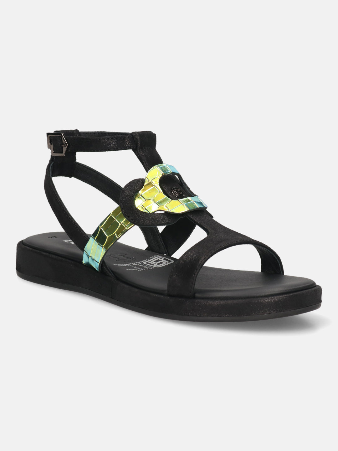 BAGATT Black & Reptile Print Premium Leather Sandals