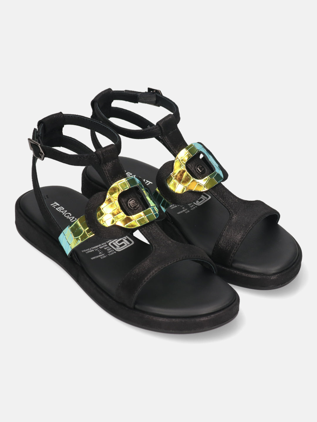 BAGATT Black & Reptile Print Premium Leather Sandals