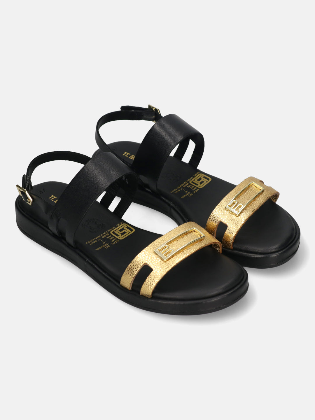 BAGATT Black & Gold Premium Leather Sandals