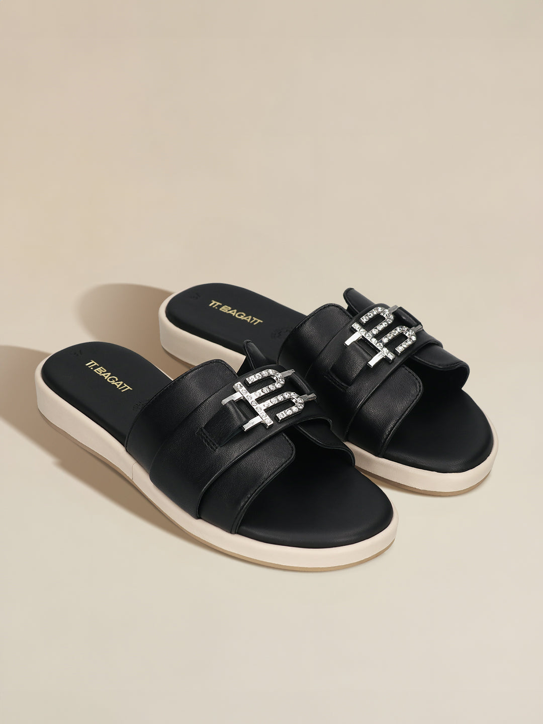 TT.BAGATT Ravenna Black Premium Leather Flatform Sandals