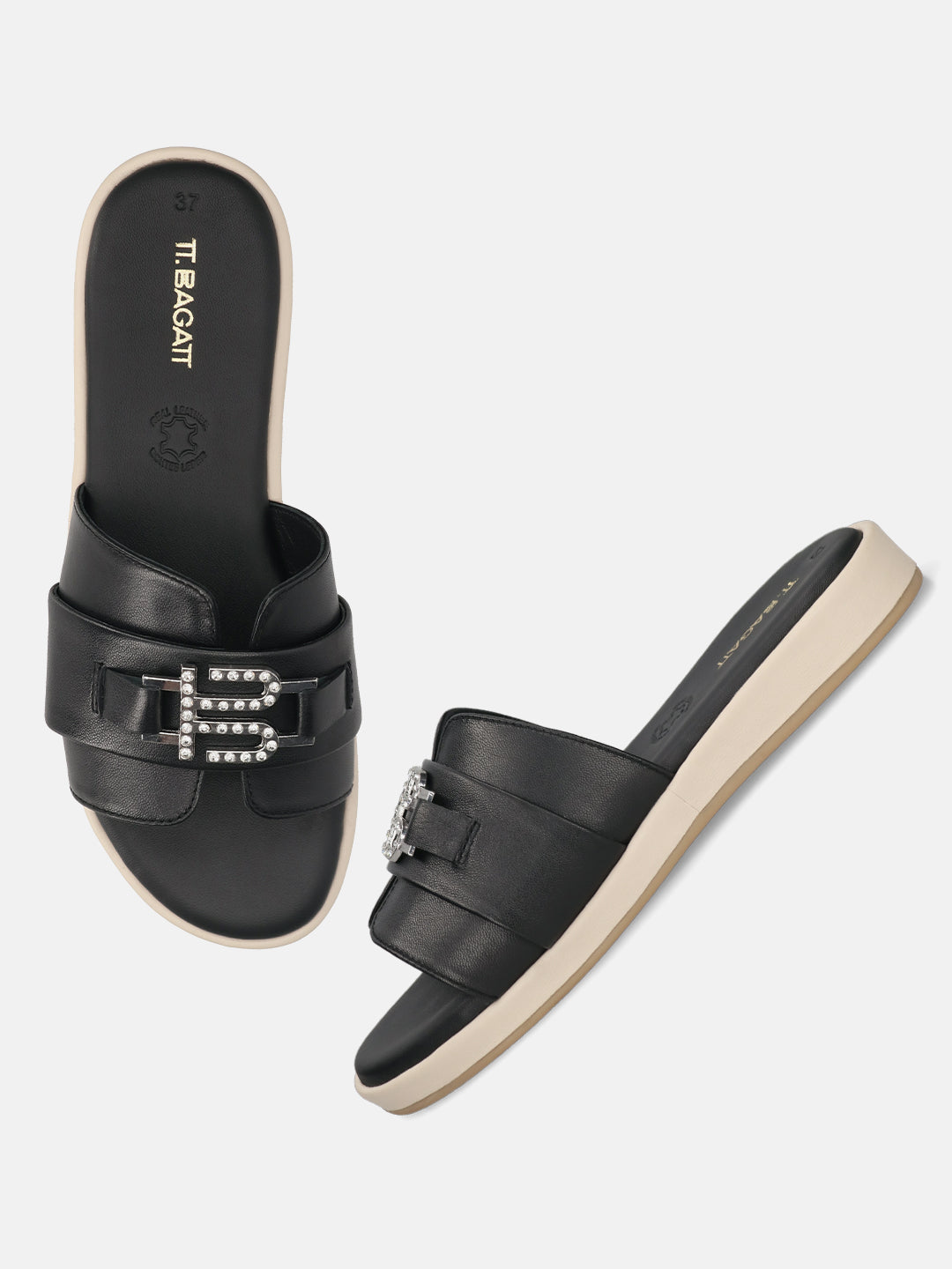 TT.BAGATT Ravenna Black Premium Leather Flatform Sandals