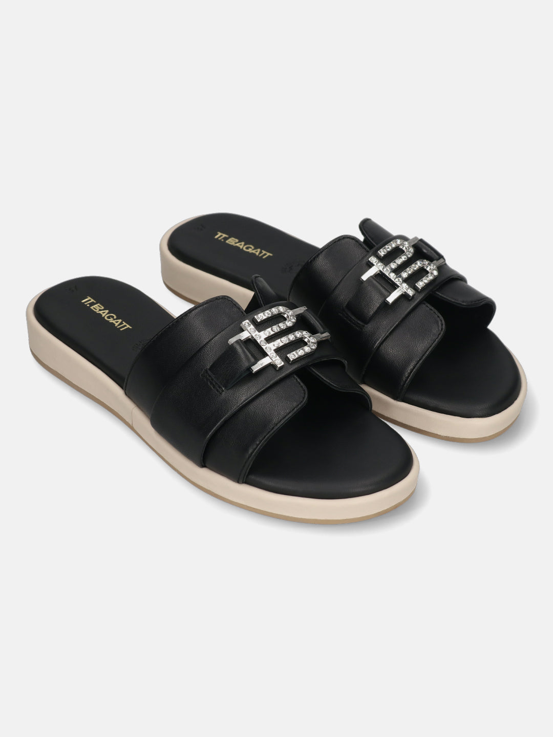 TT.BAGATT Ravenna Black Premium Leather Flatform Sandals