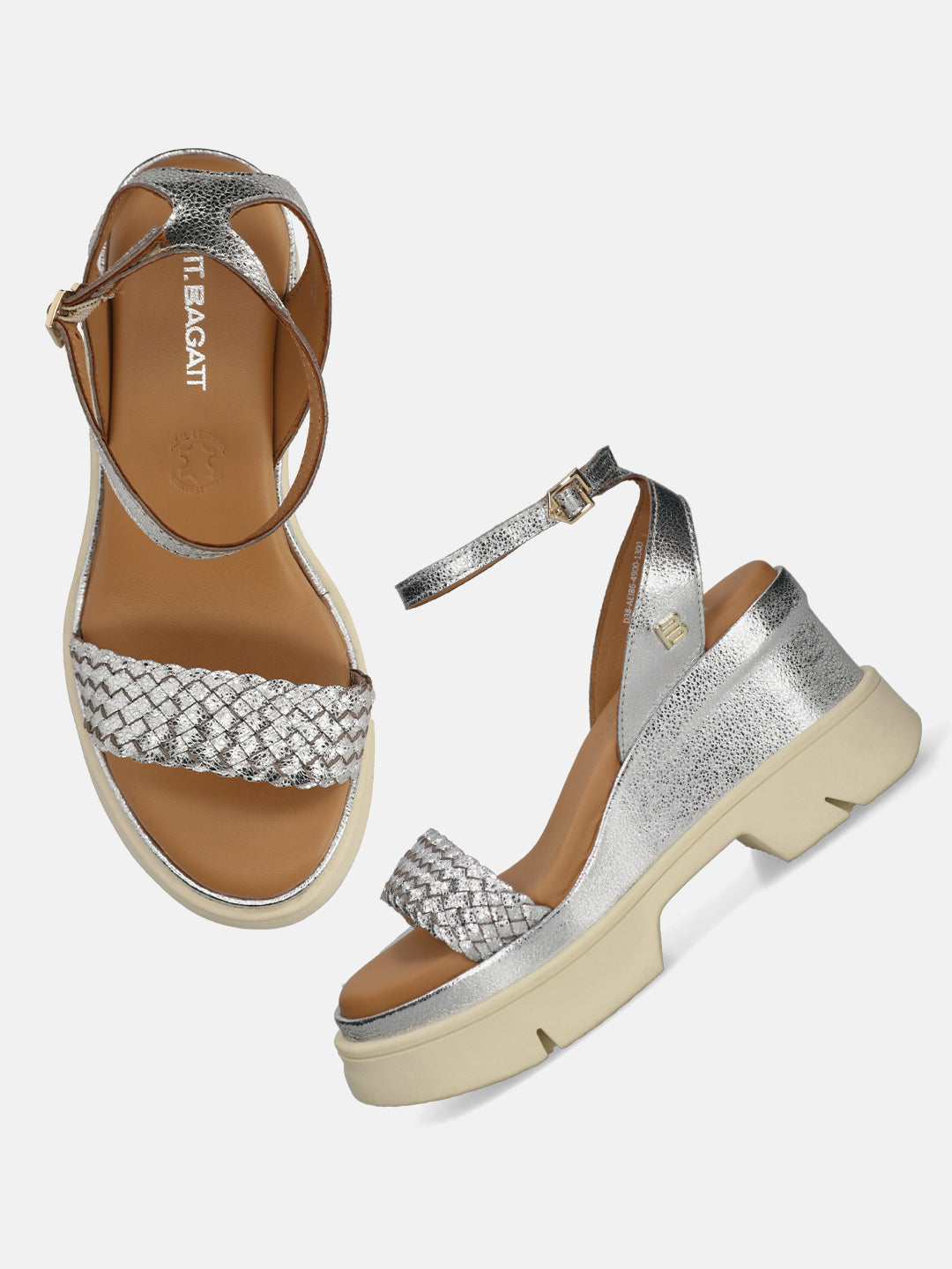 TT.BAGATT Trish Silver Premium Leather Ankle Strap Heels