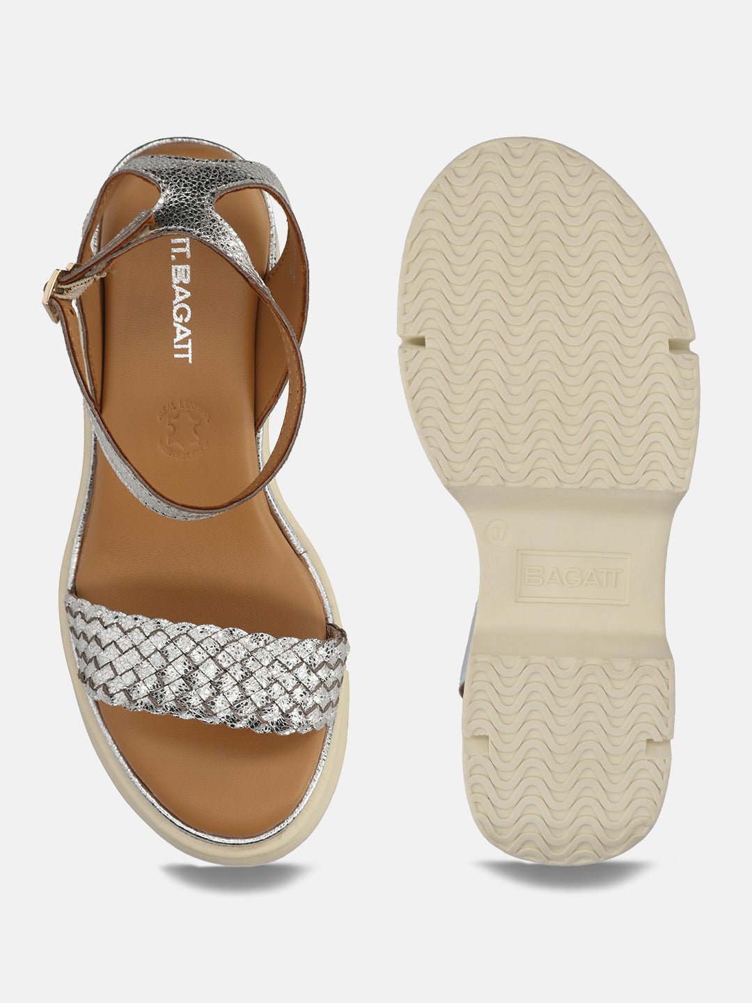 TT.BAGATT Trish Silver Premium Leather Ankle Strap Heels