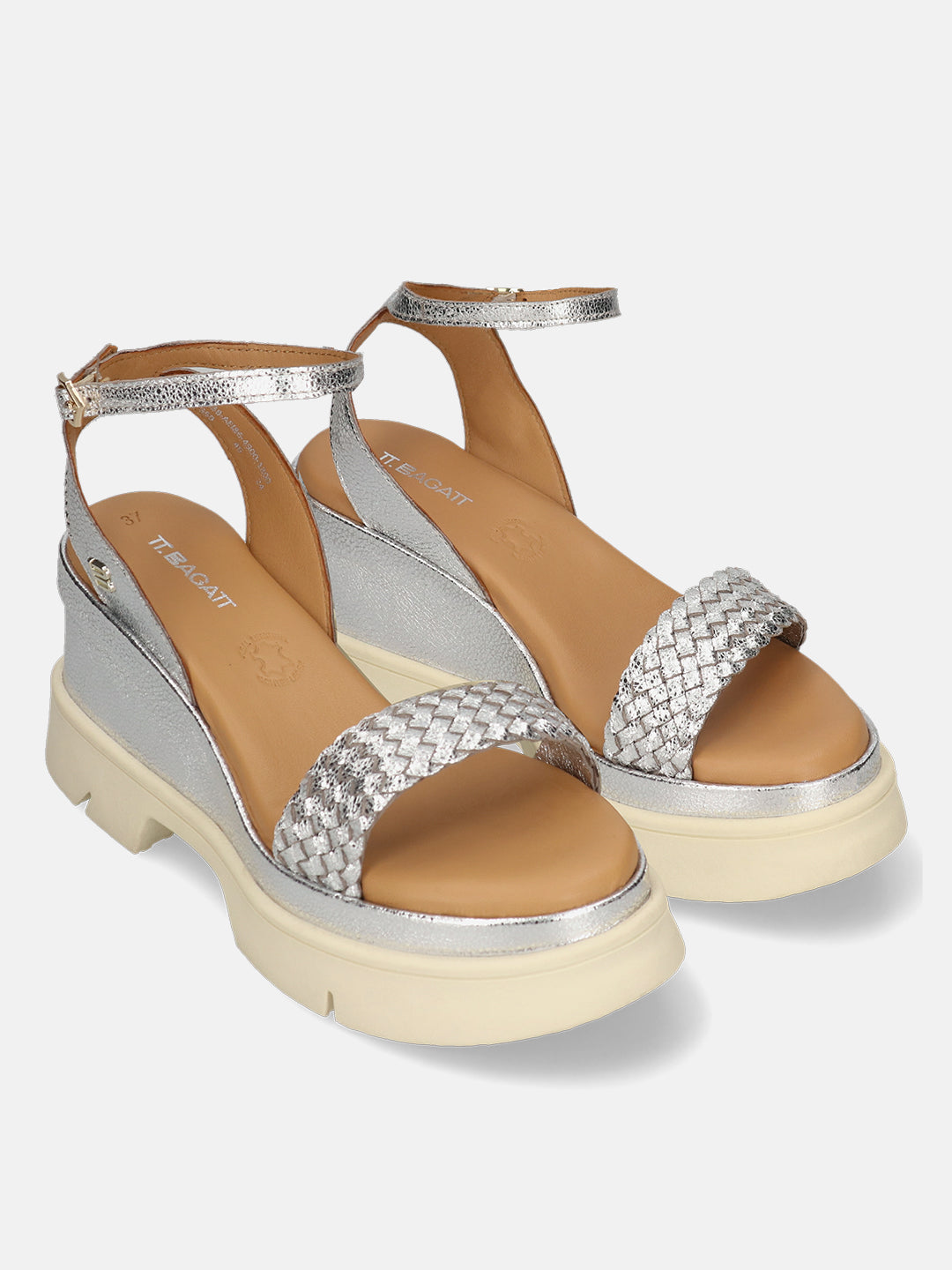 TT.BAGATT Trish Silver Premium Leather Ankle Strap Heels