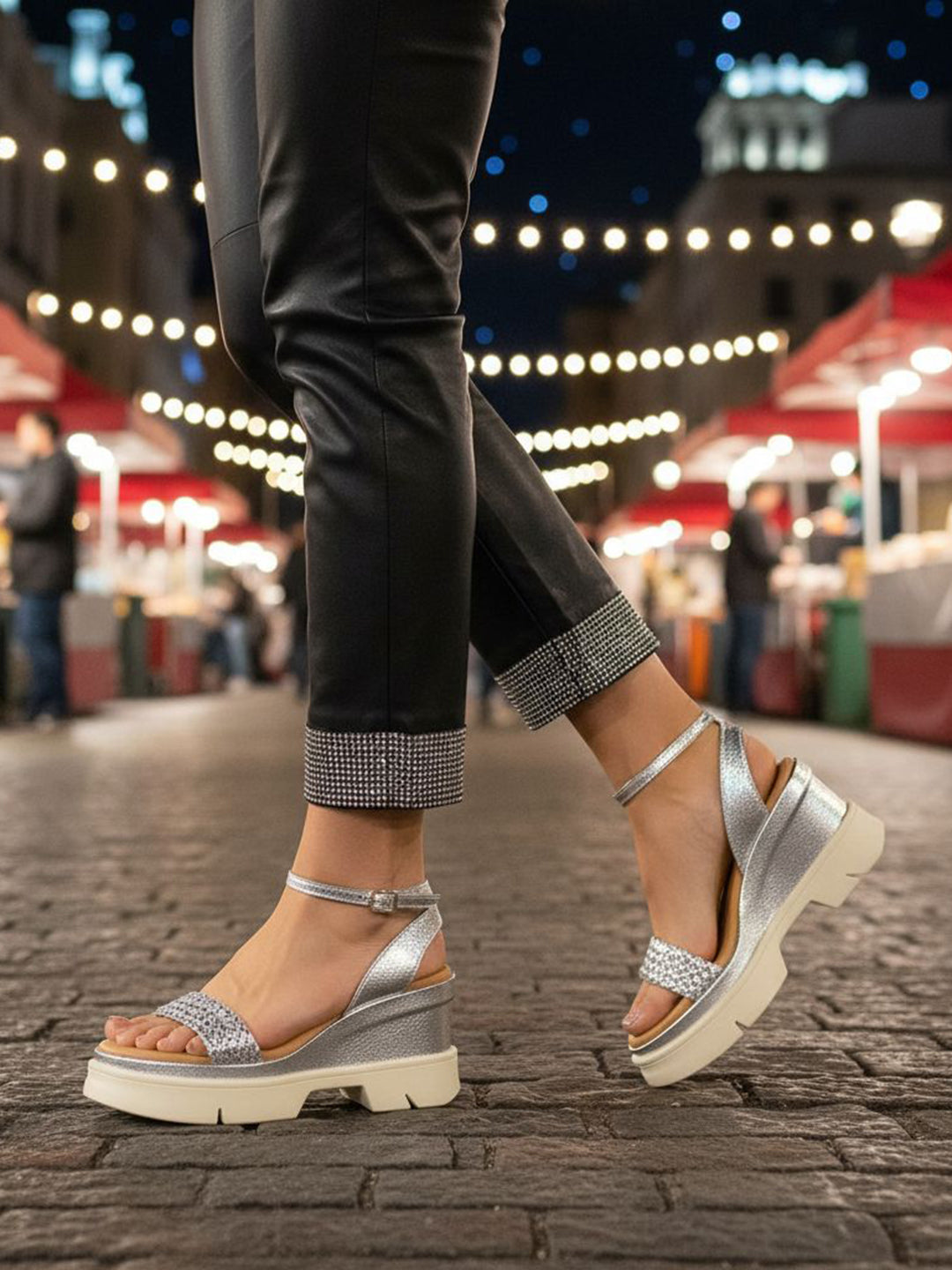 TT.BAGATT Trish Silver Premium Leather Ankle Strap Heels