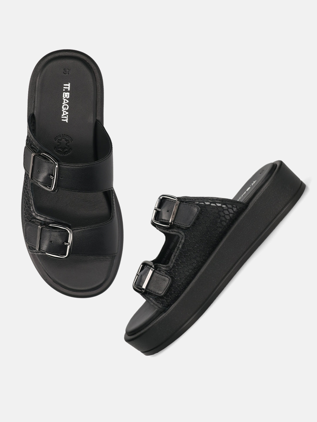 TT.BAGATT Hanoi black Premium Leather Flatform Sandals