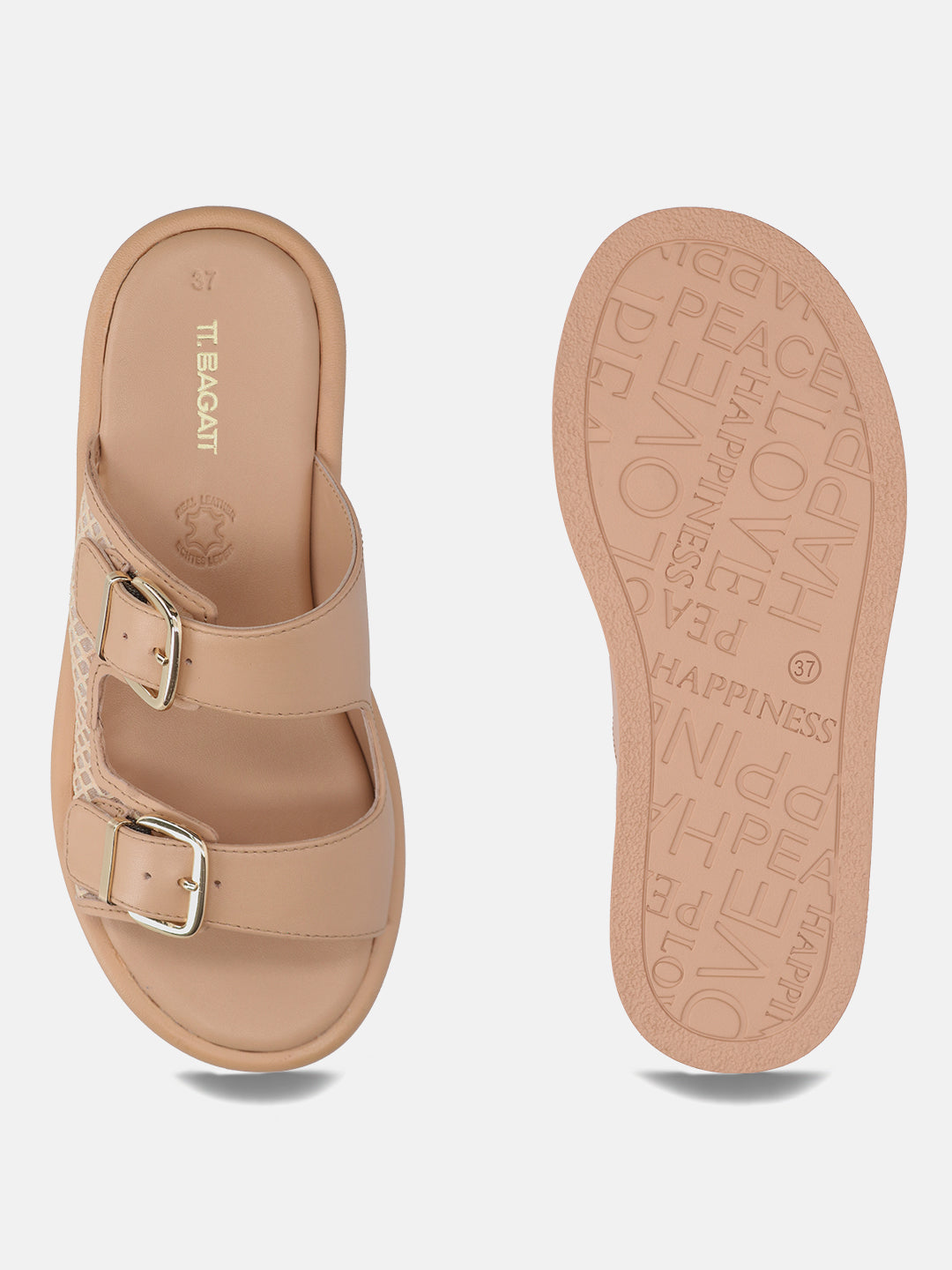 TT.BAGATT Hanoi Beige Premium Leather Flatform Sandals