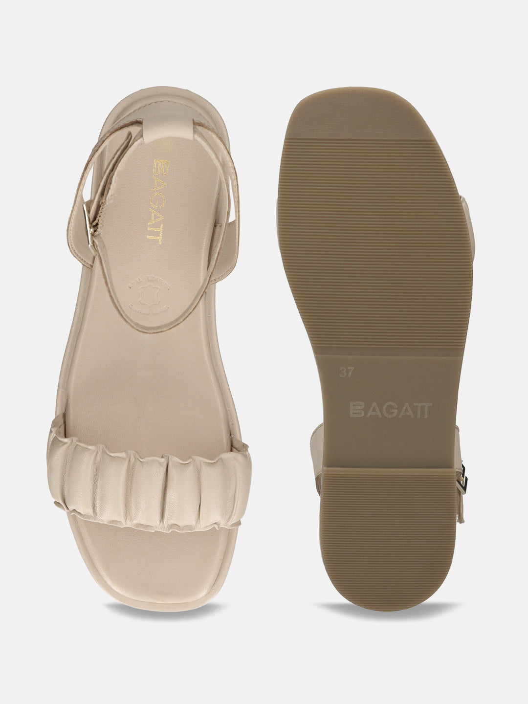 BAGATT Premium Leather Beige Ankle Strap Sandals