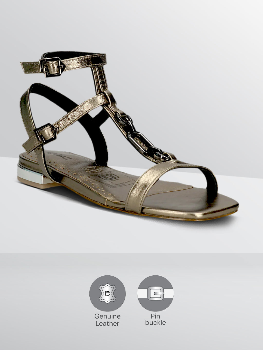 BAGATT  Glaze Metallics Premium Leather Ankle strap Flat sandals