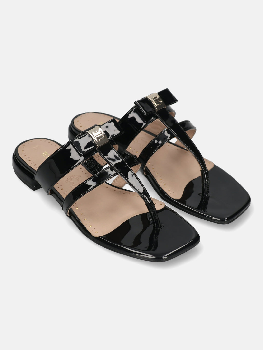 TT.BAGATT Glaze black Premium Leather Flat Sandals