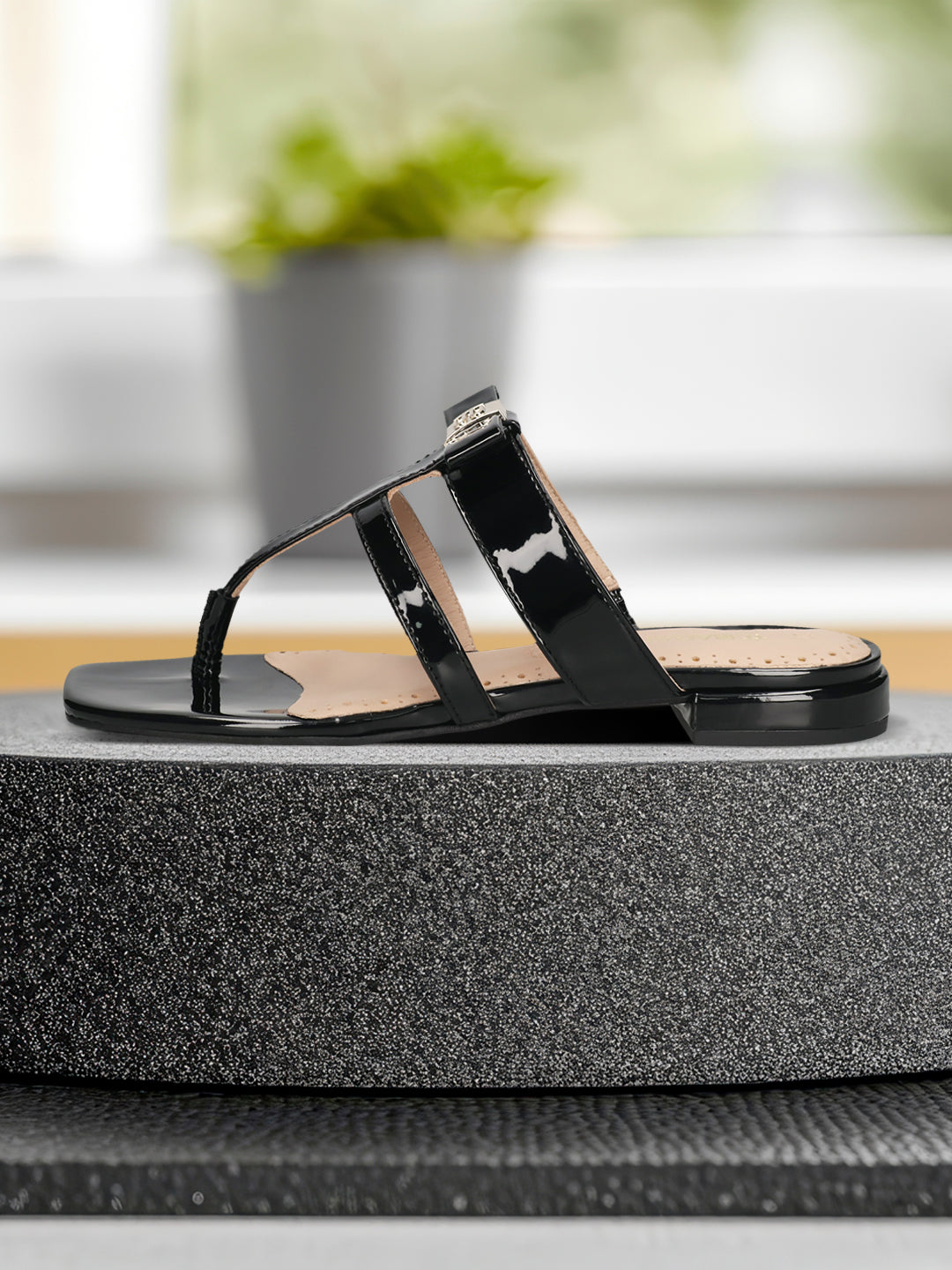 TT.BAGATT Glaze black Premium Leather Flat Sandals