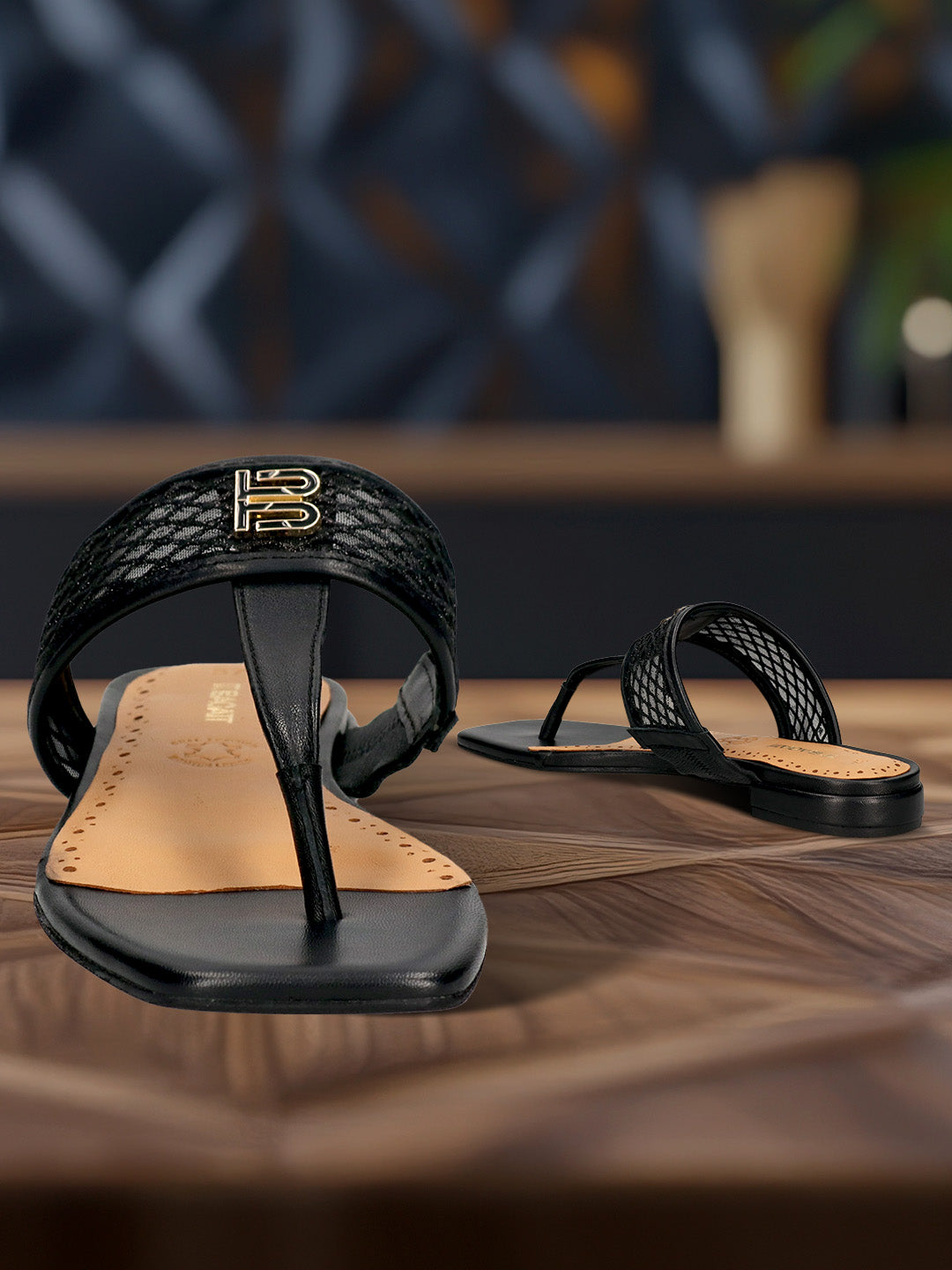 TT.BAGATT Glaze black Premium Leather Flat Sandals
