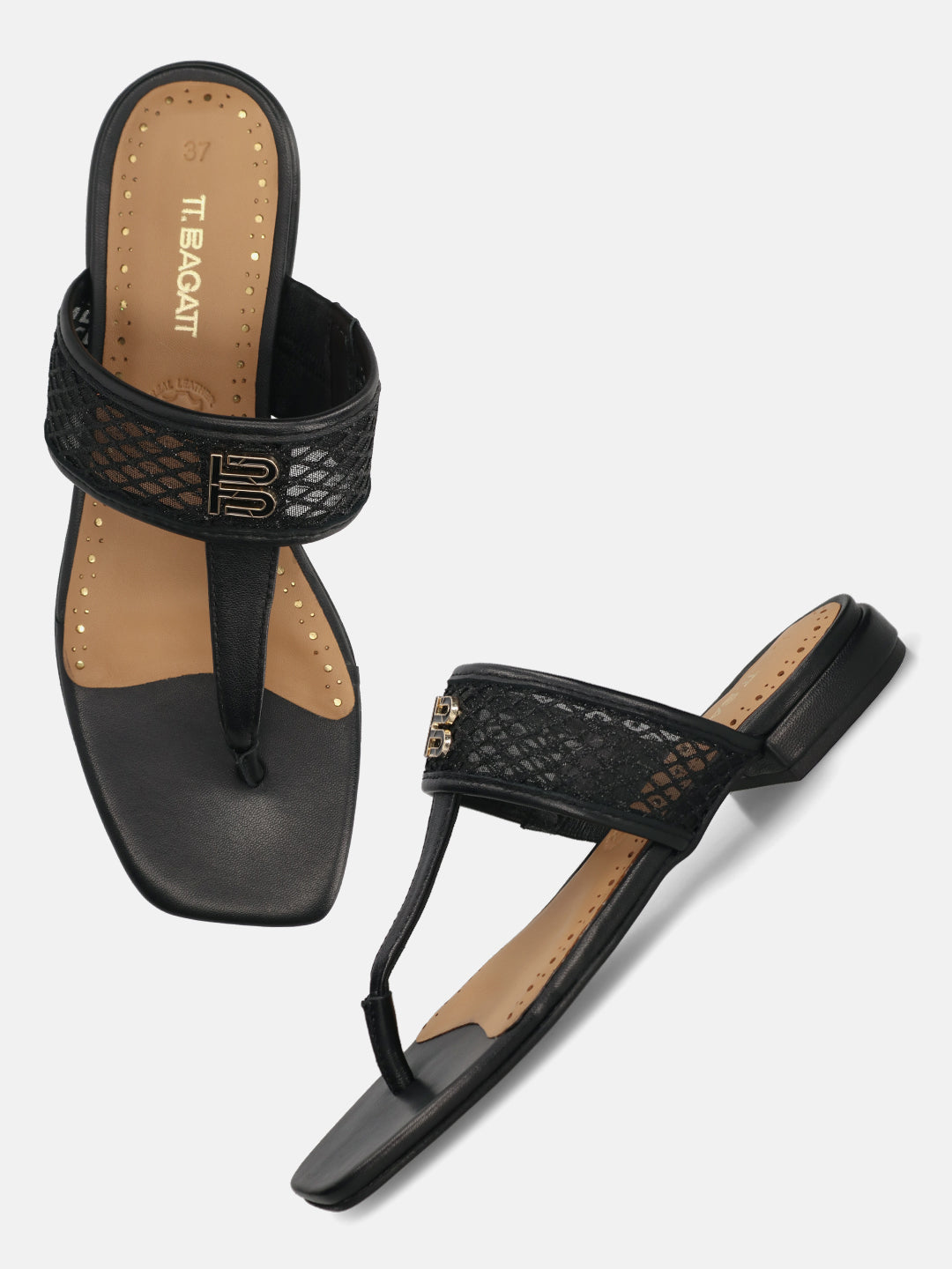 TT.BAGATT Glaze Black Premium Leather Flat Sandals