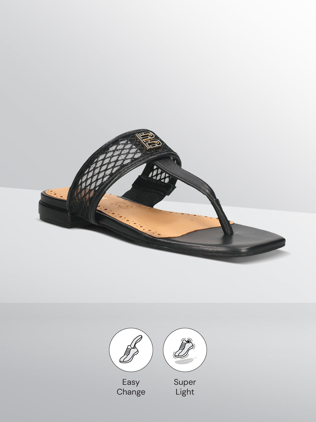 TT.BAGATT Glaze black Premium Leather Flat Sandals