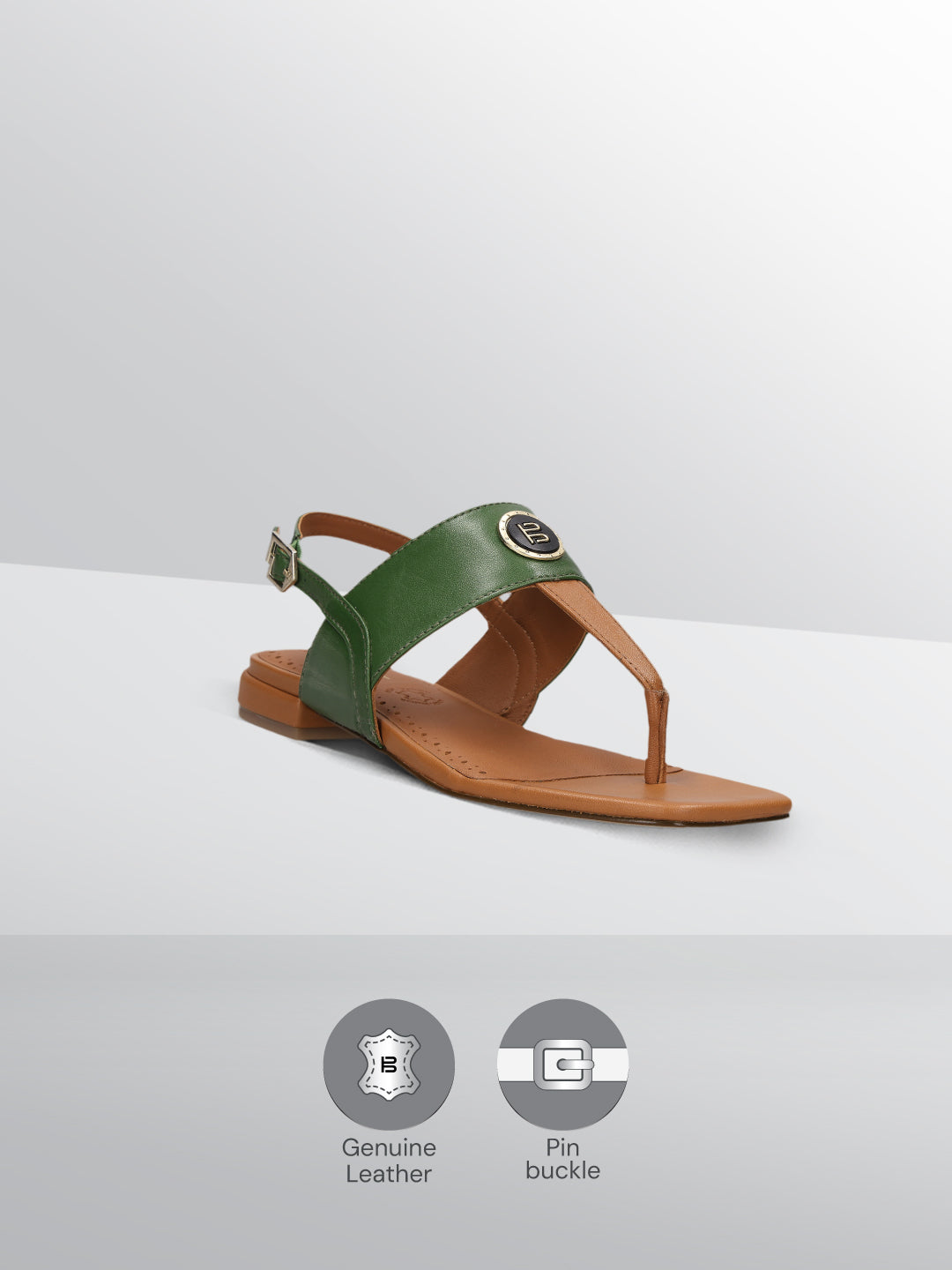 TT.BAGATT Glaze Light Green Premium Leather Thongs Flat Sandal