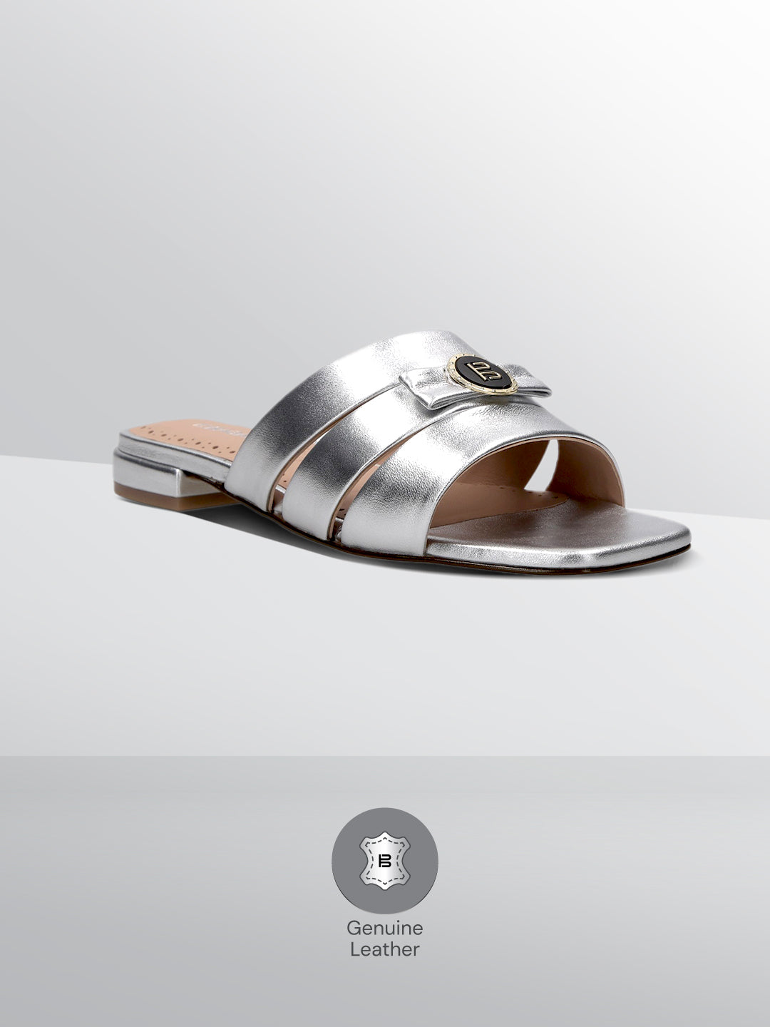 TT.BAGATT Glaze Silver Premium Leather Mules Flat Sandal