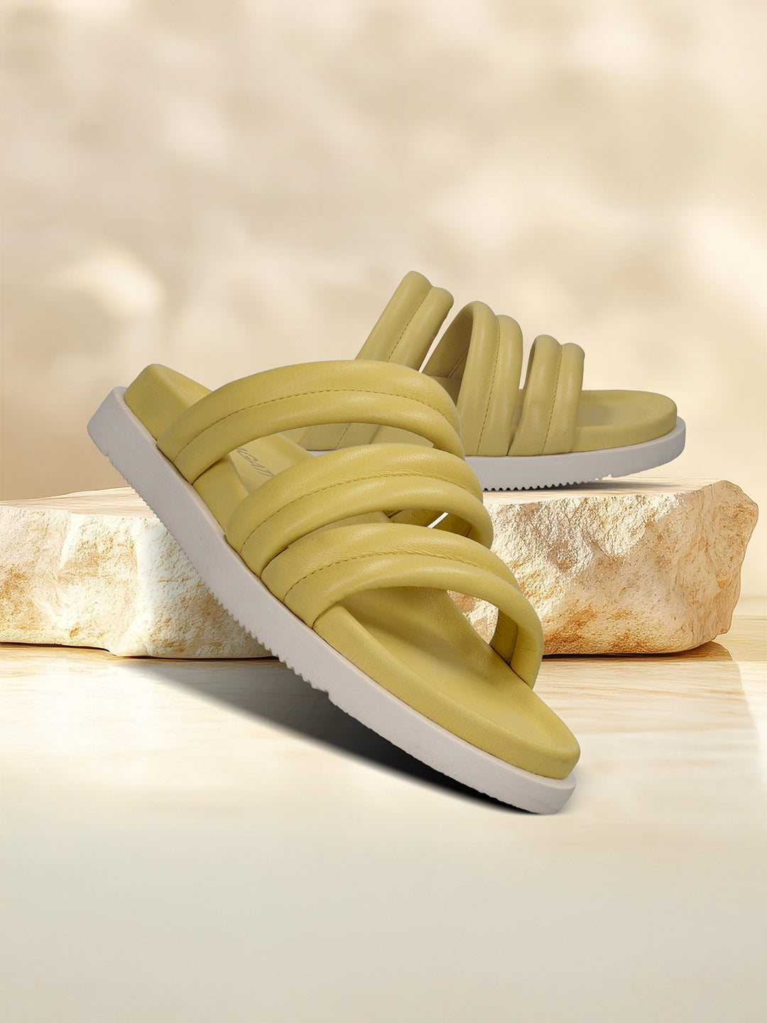 BAGATT  Chandra Yellow Premium Leather Flatform sandals