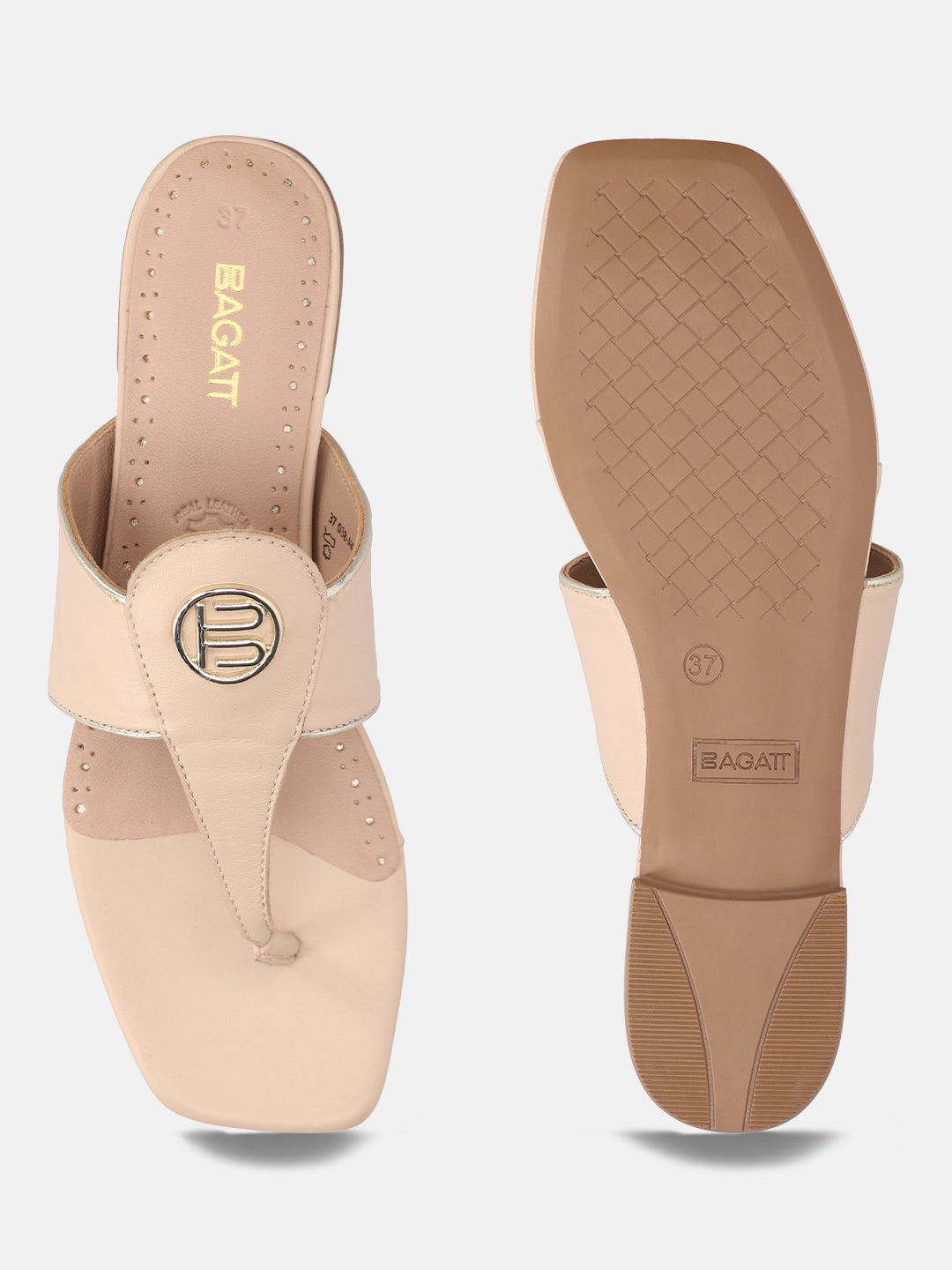 BAGATT Premium Leather Beige Thongs Sandals