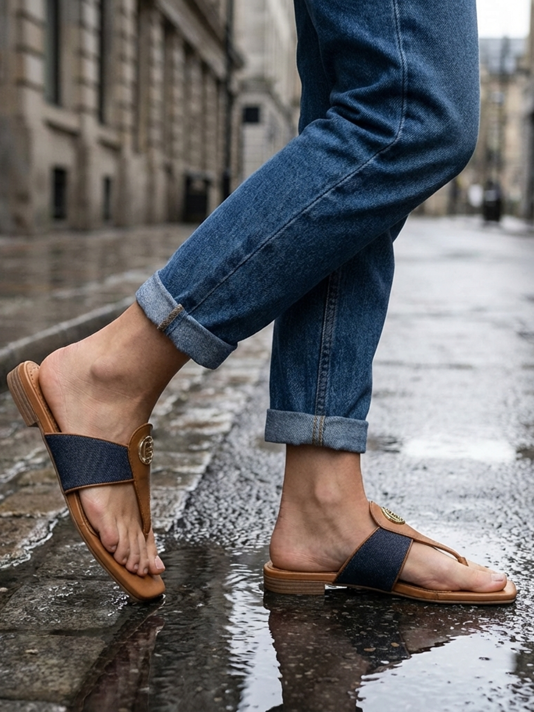 BAGATT Mala Cognac Premium Leather Thongs Flat sandals