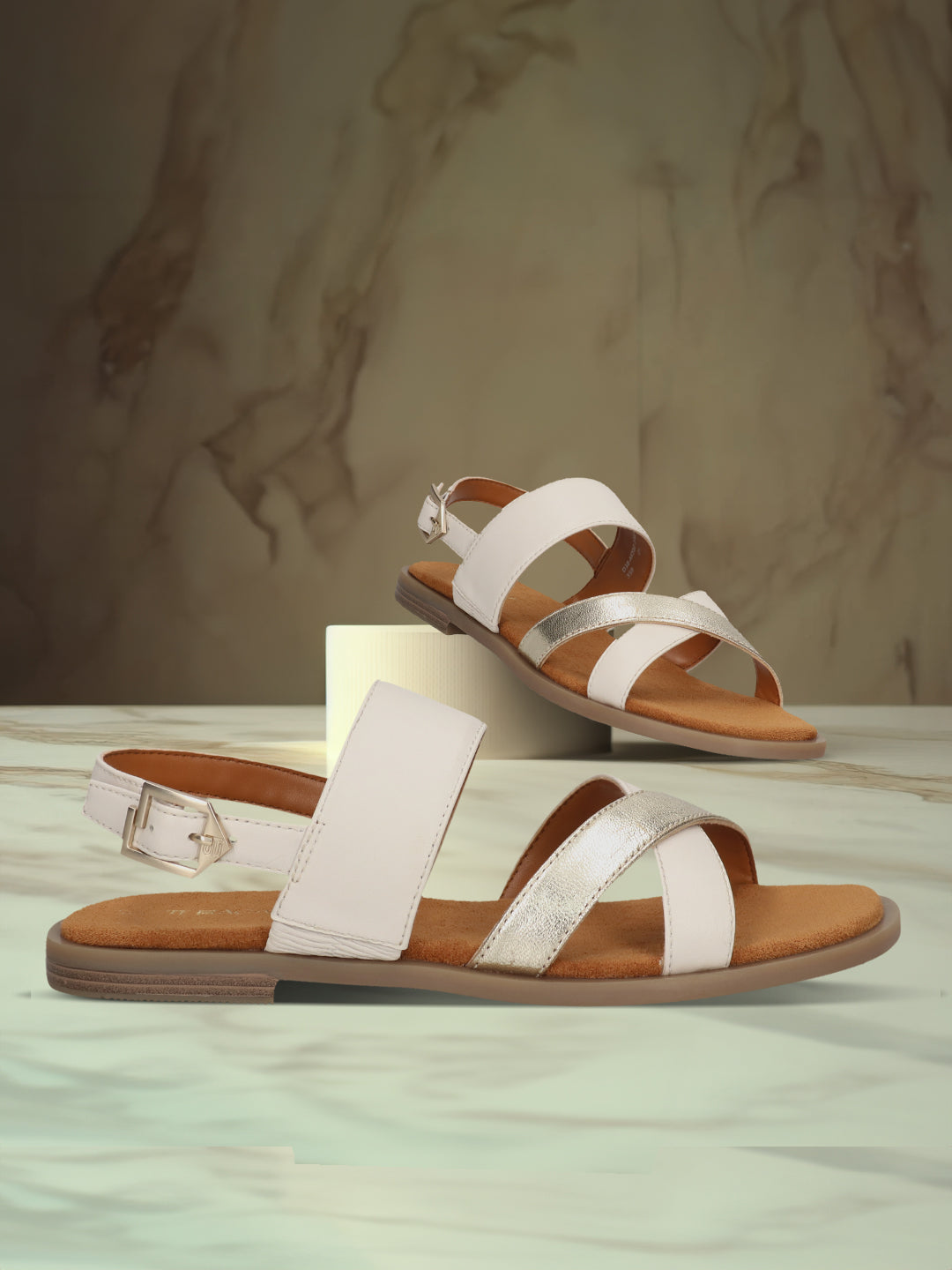 TT.BAGATT Yasha White Premium Leather Flat Sandals