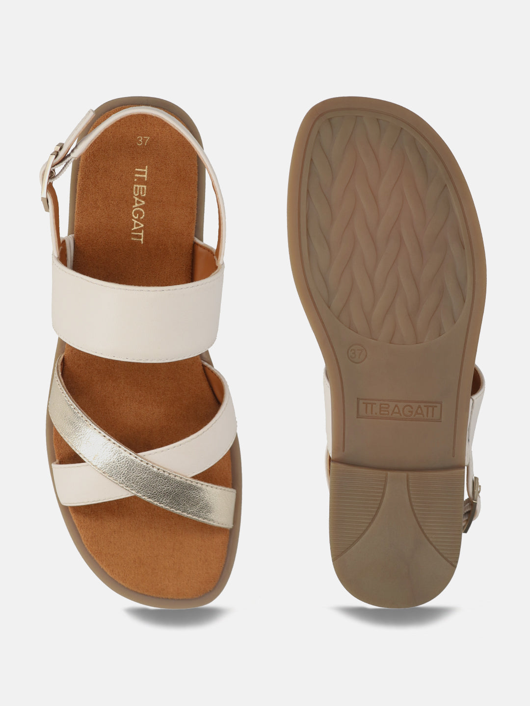 TT.BAGATT Yasha White Premium Leather Flat Sandals