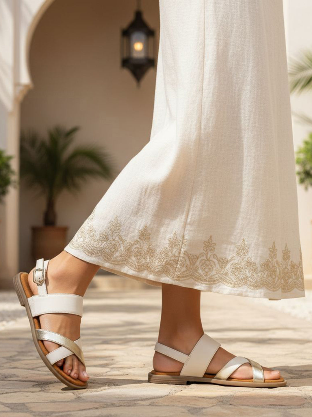 TT.BAGATT Yasha White Premium Leather Flat Sandals