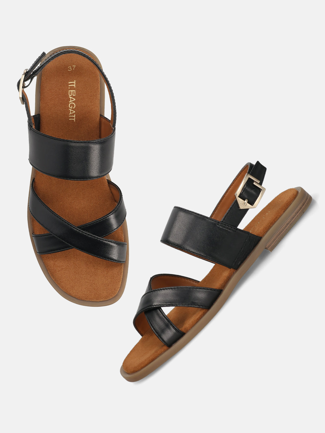 TT.BAGATT Yasha black Premium Leather Flat Sandals