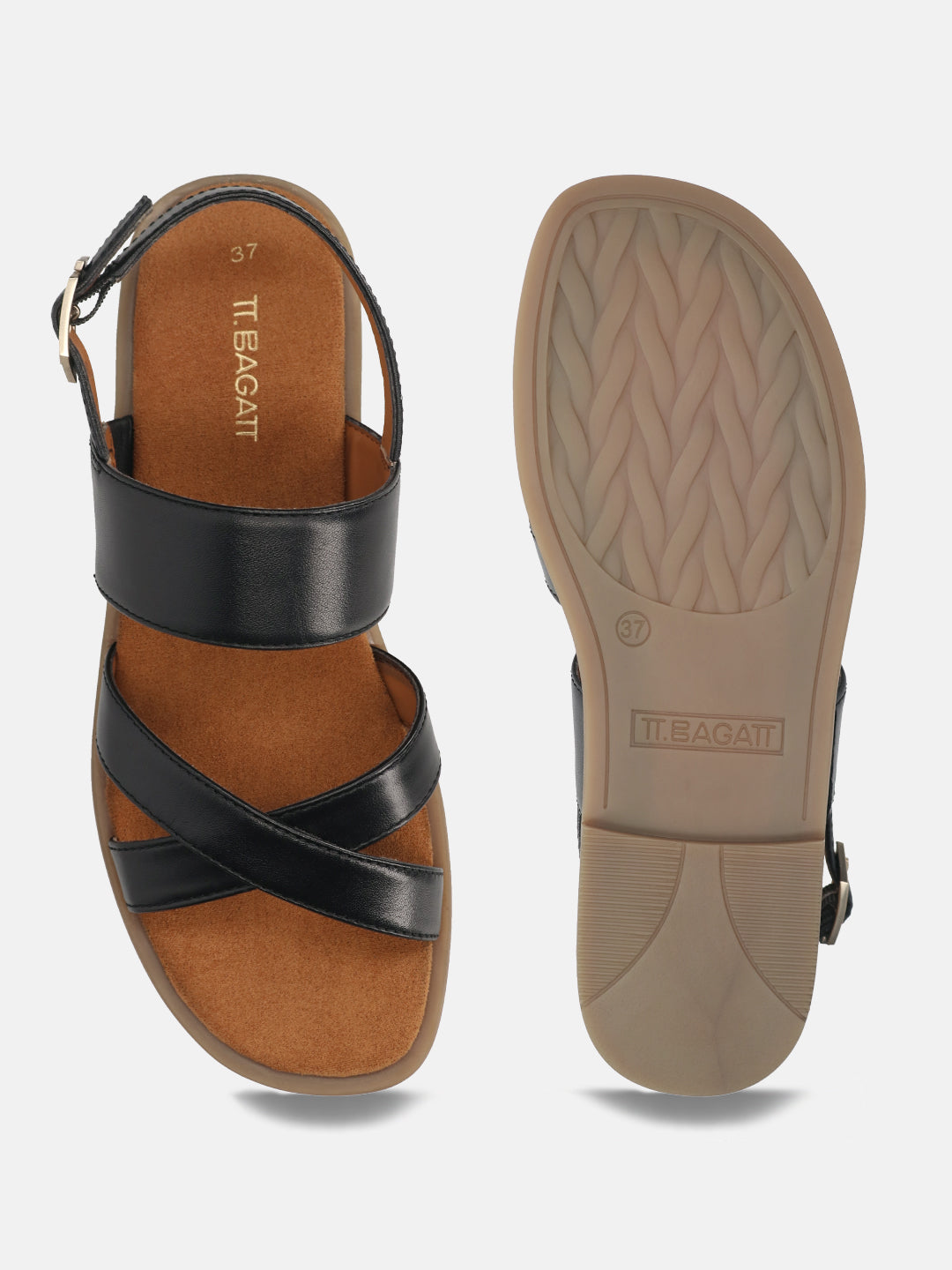 TT.BAGATT Yasha black Premium Leather Flat Sandals