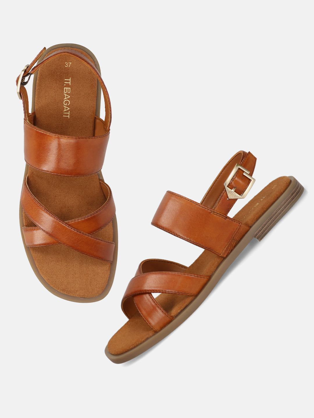 TT.BAGATT Yasha cognac Premium Leather Flat Sandals